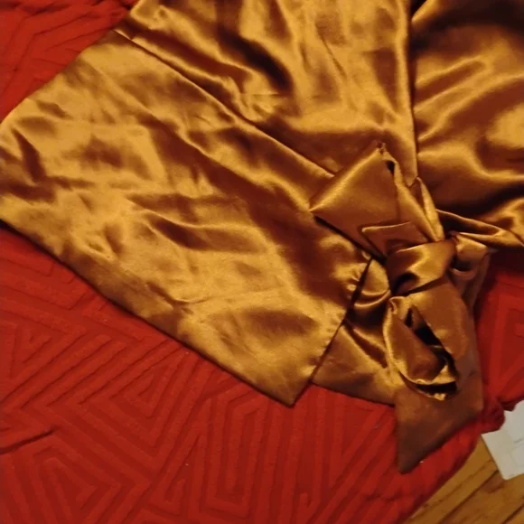 Chic Copper Satin Wrap Dress - Picture 2 of 5